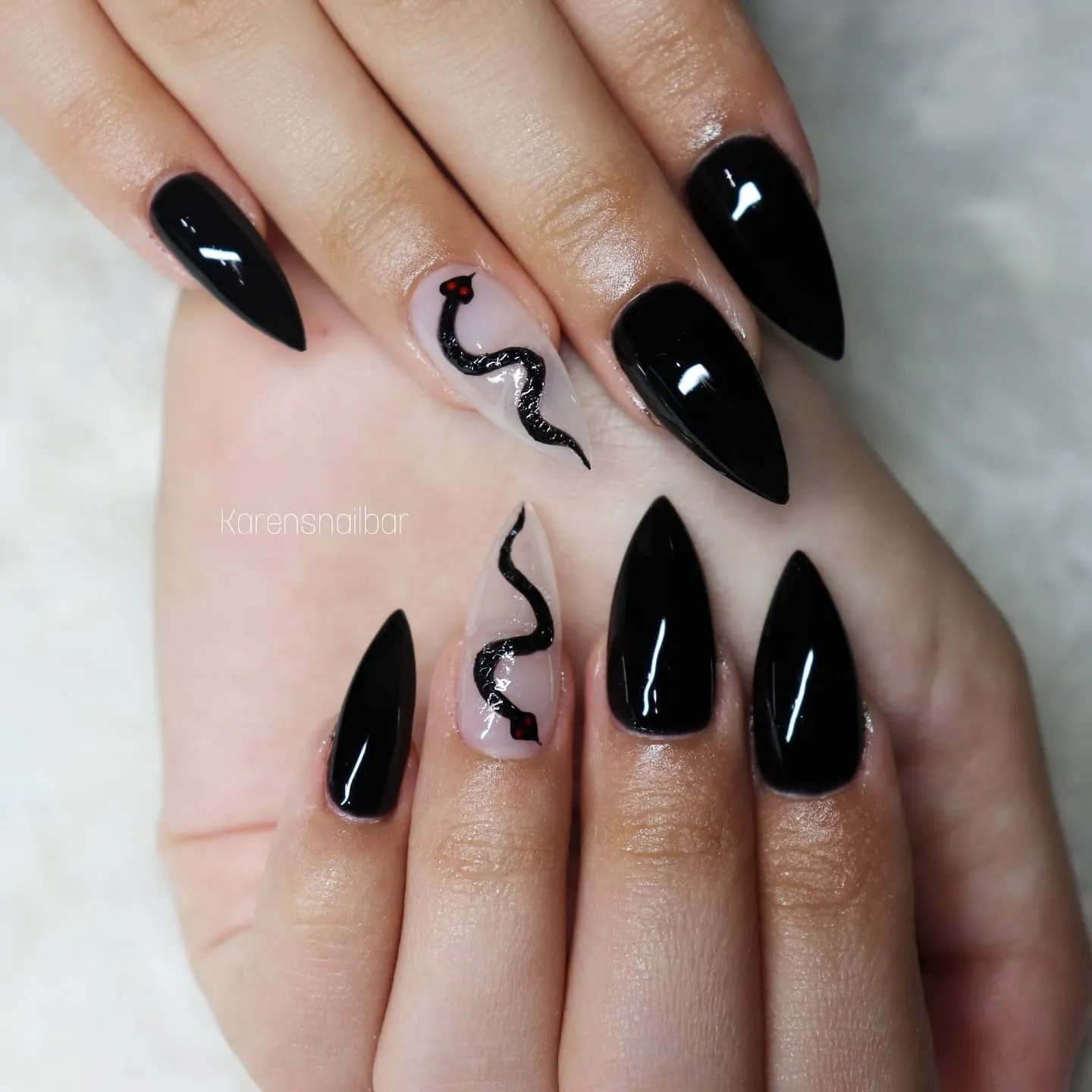 Black Chrome Stiletto Nails