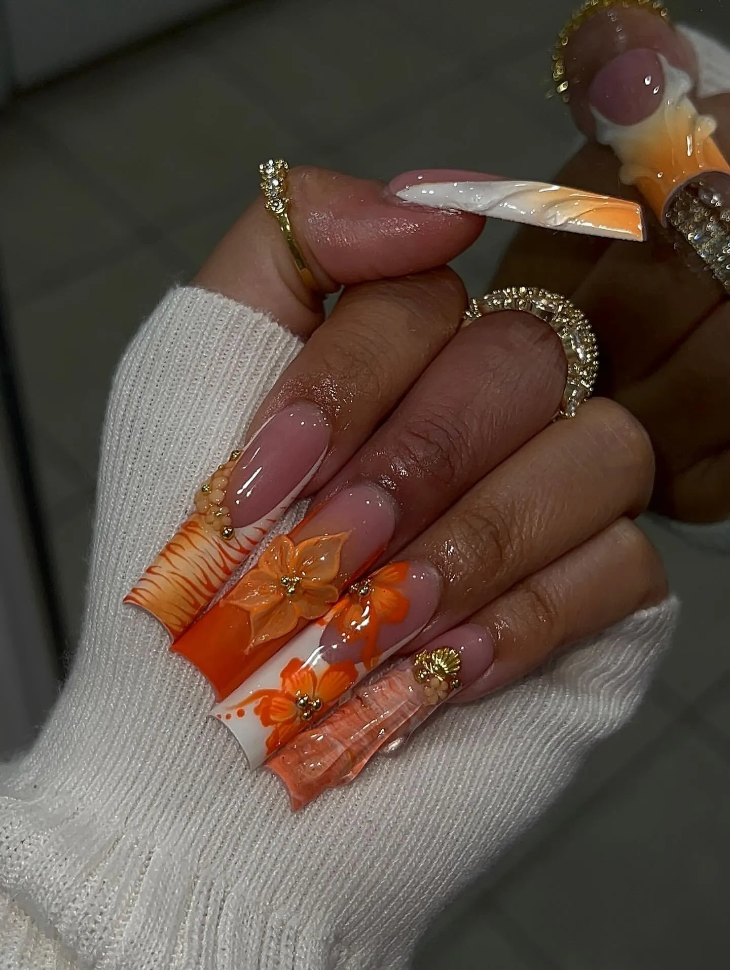 Long Coffin Glitter Nails