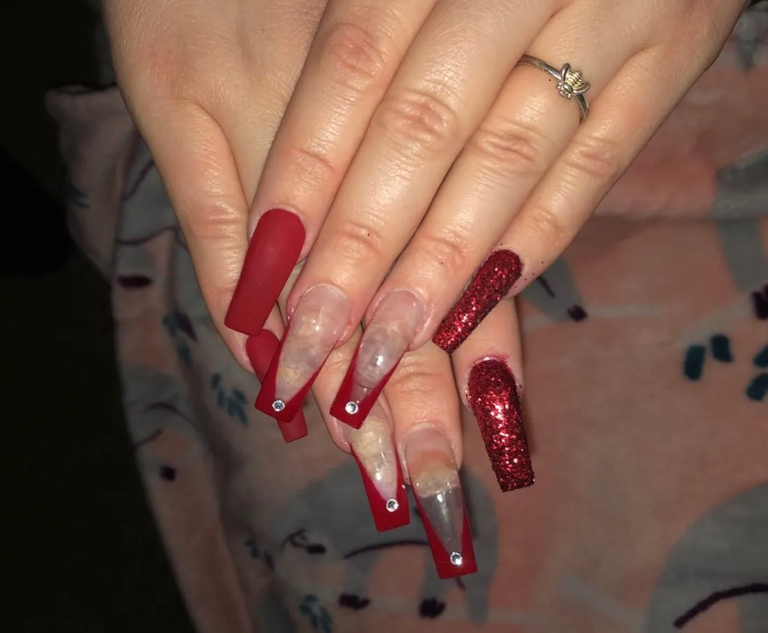 Matte and Glitter Combo Coffin Nails