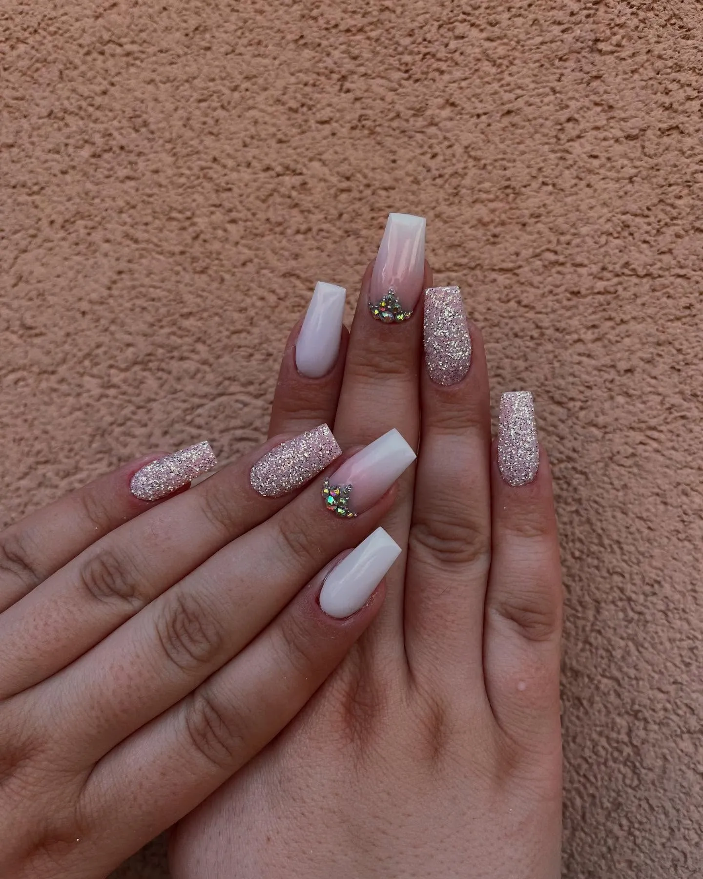 Short Coffin Glitter Nails