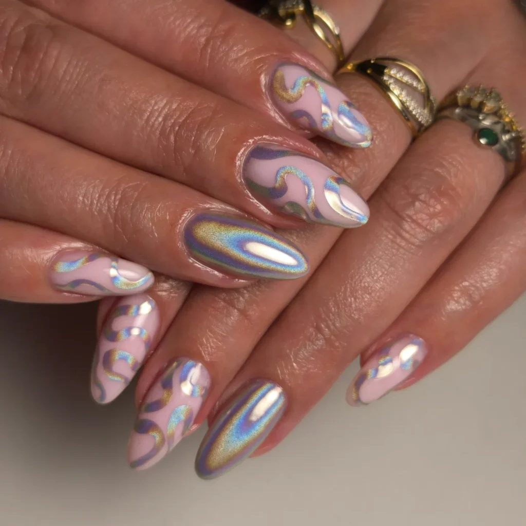 pink and purple ombre almond nails with a dreamy blend