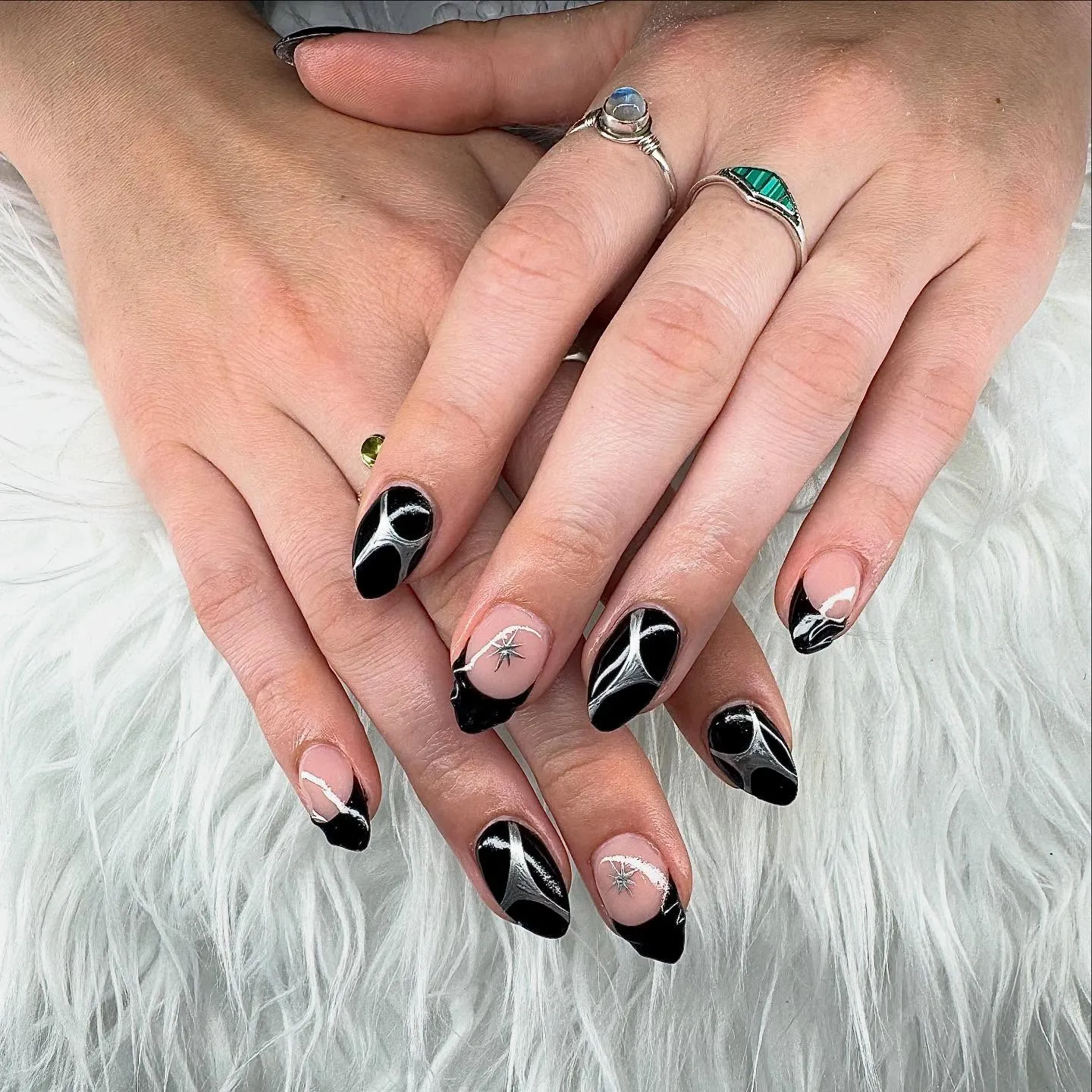 Black and Silver Chrome Nails
