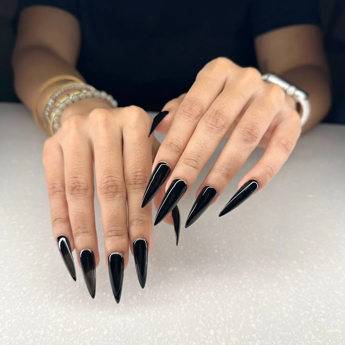 Glossy Black Acrylic Nails