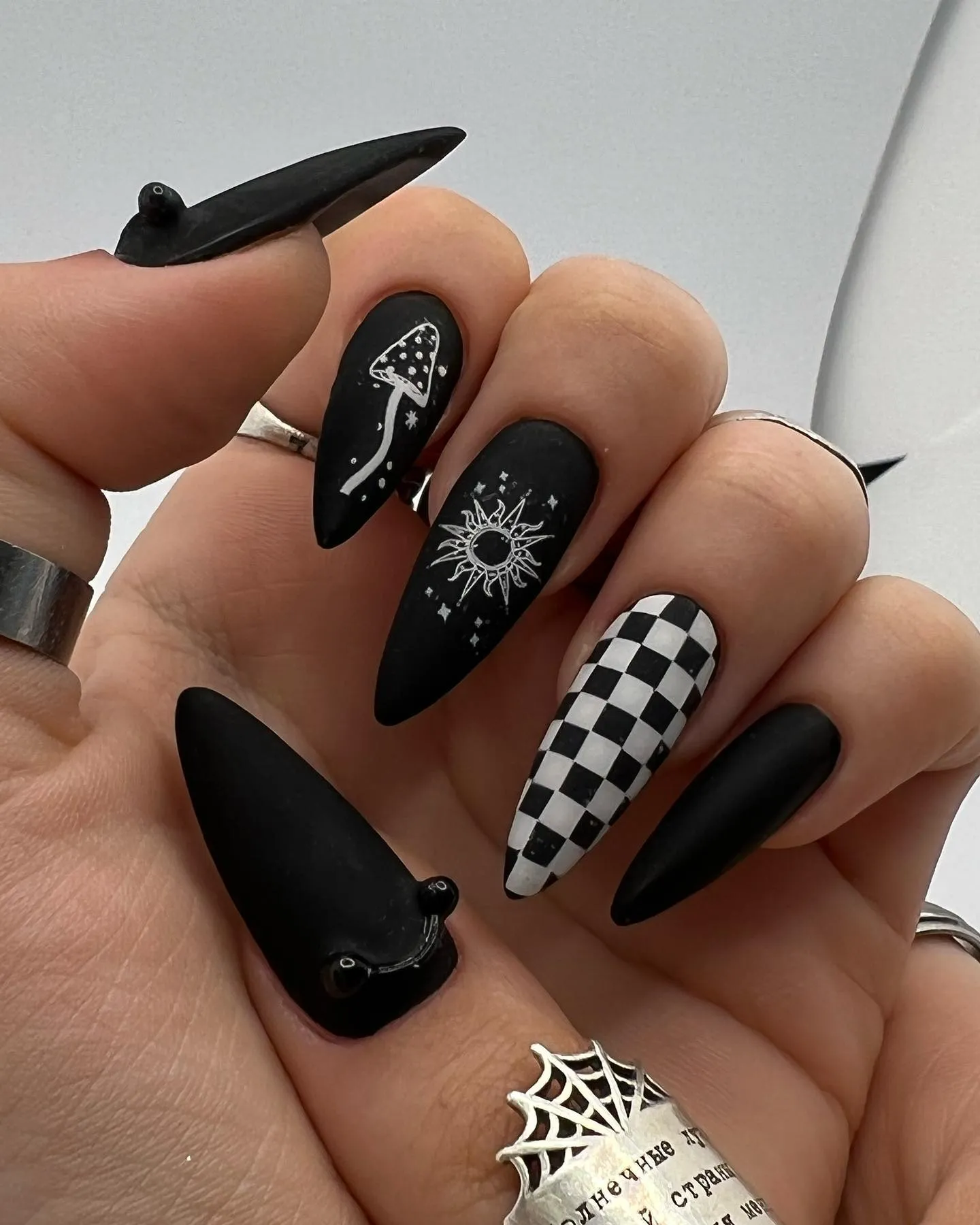 Matte Black Witchy Nails