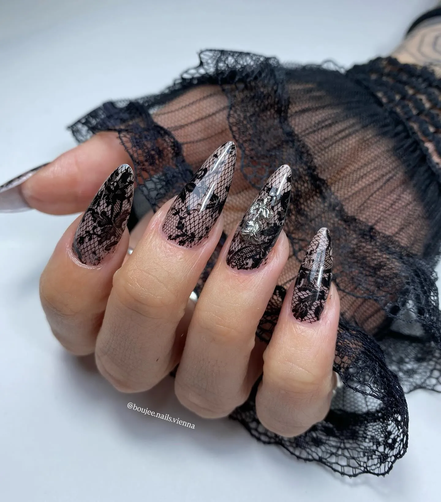 Black Lace Acrylic Nails