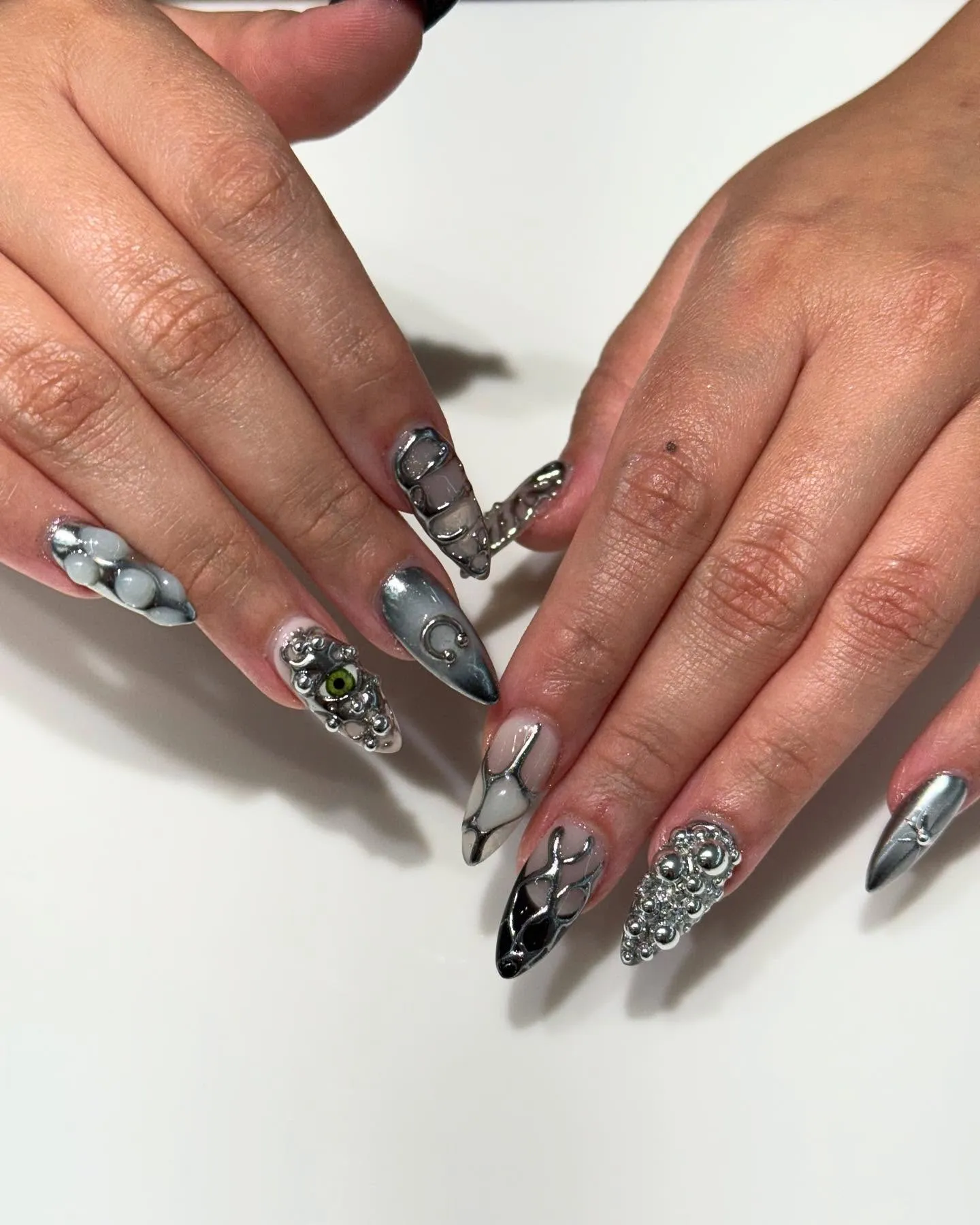 Black Nails with Metallic Foil