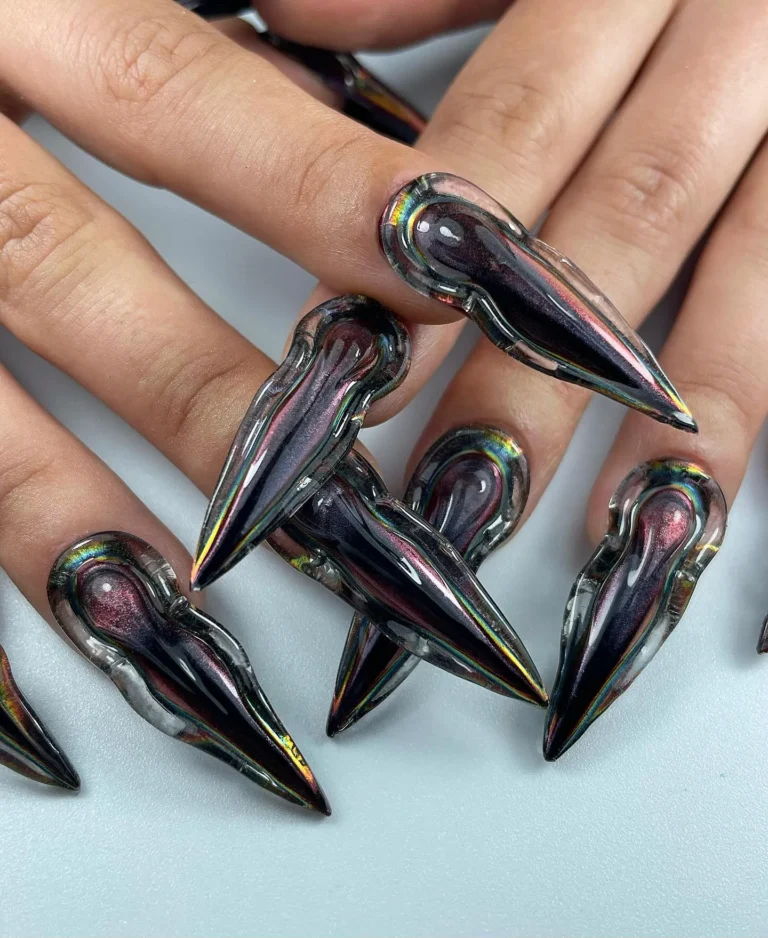 Holographic Black Acrylic Nails