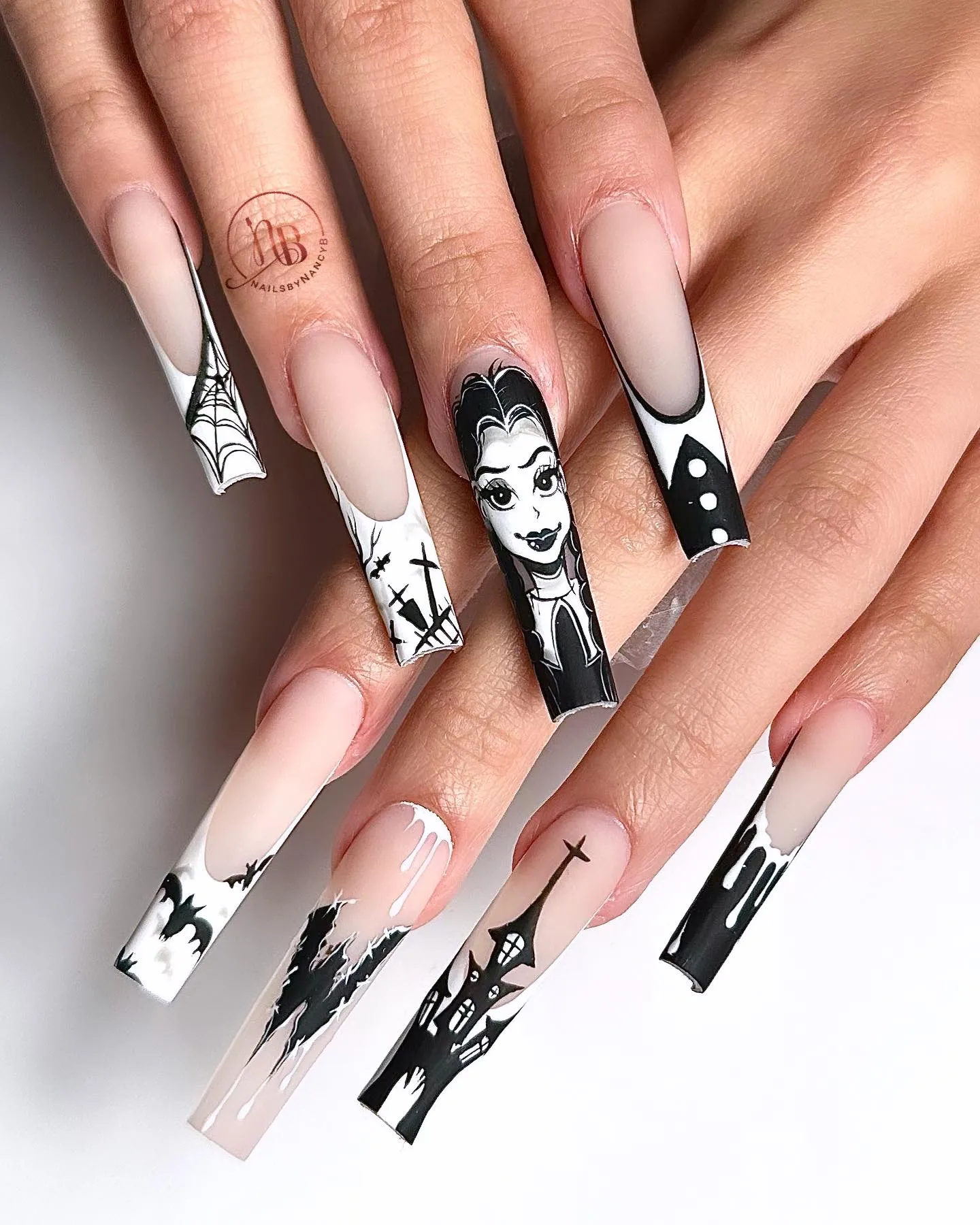 Coffin-Shaped Witchy Nails