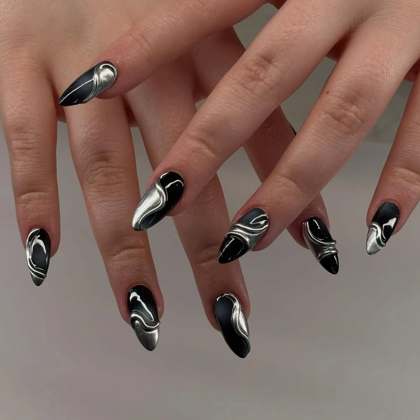 Black Nails with Silver Glitter