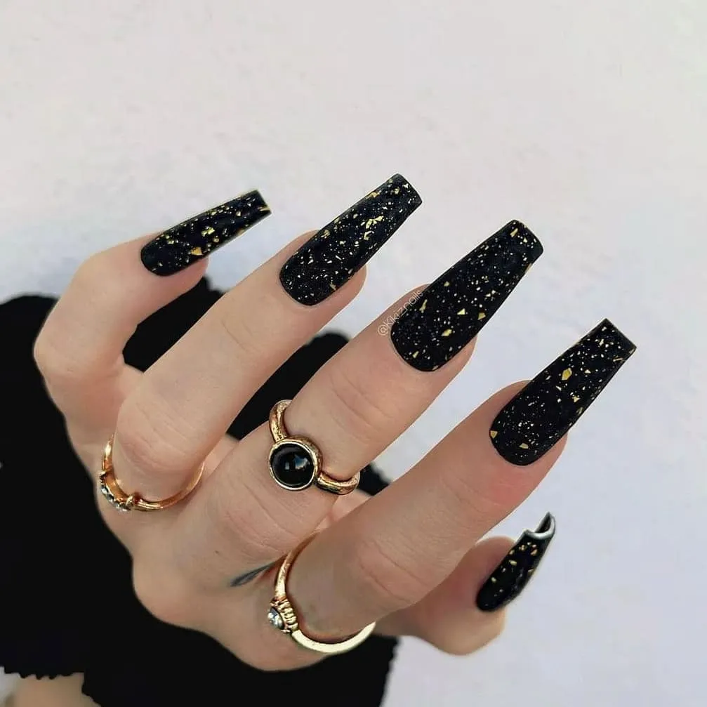 Black Nails with Rhinestones