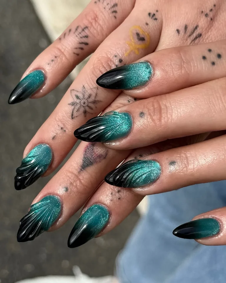 Black and Green Glitter Nails