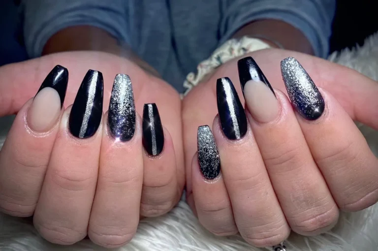 Matte Black Nails with Glitter Accents