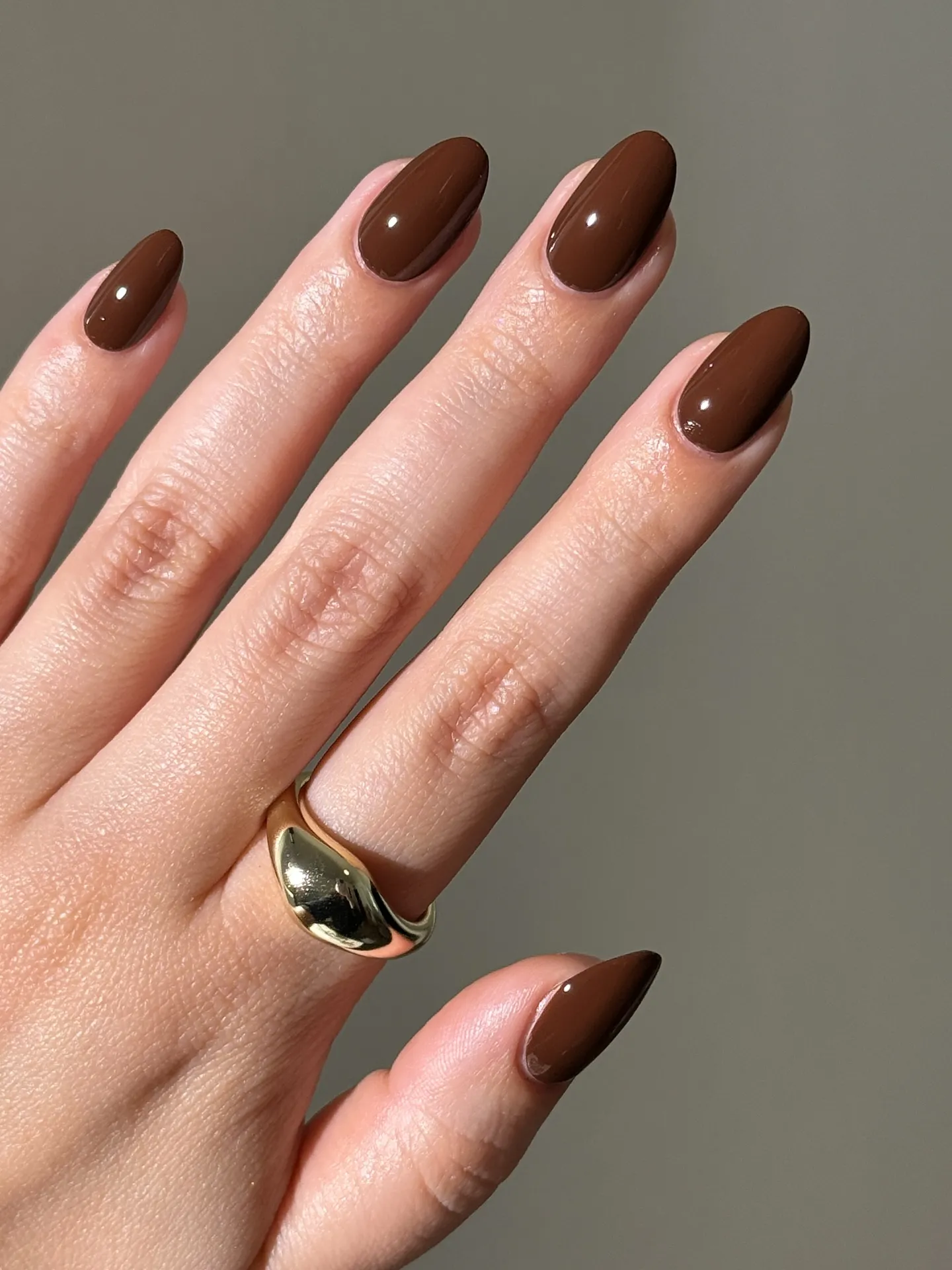 Glossy Chocolate Brown Almond Nails