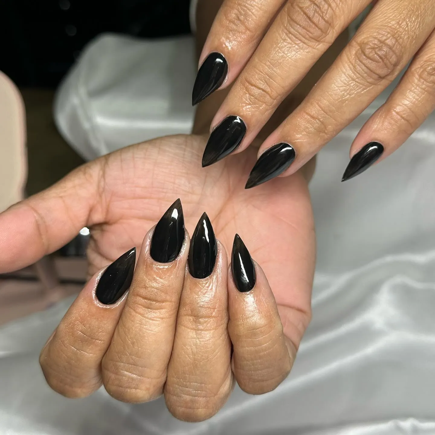 Glossy Black Stiletto Nail Designs