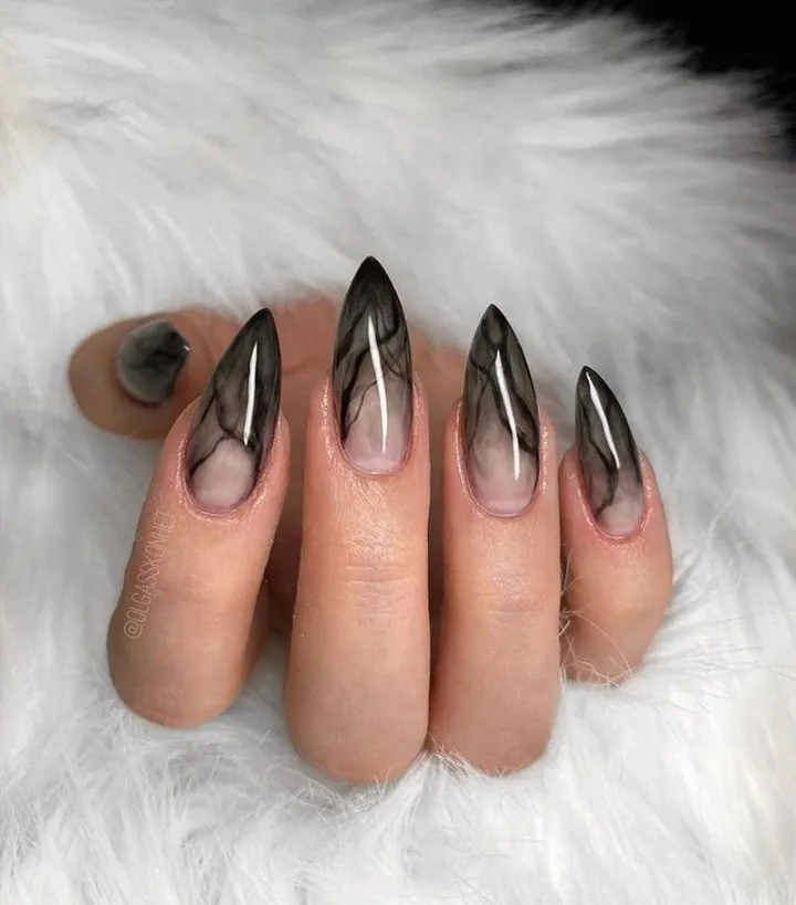 Black Marble Stiletto Nails