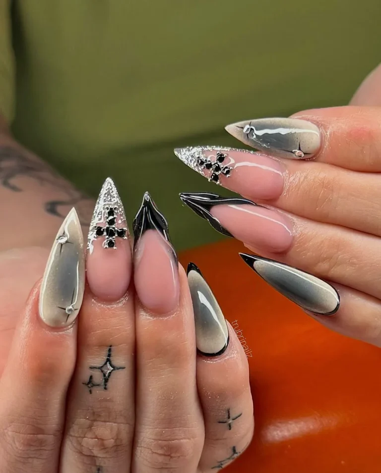 Black And Grey Stiletto Nails Black And Grey Stiletto Nails