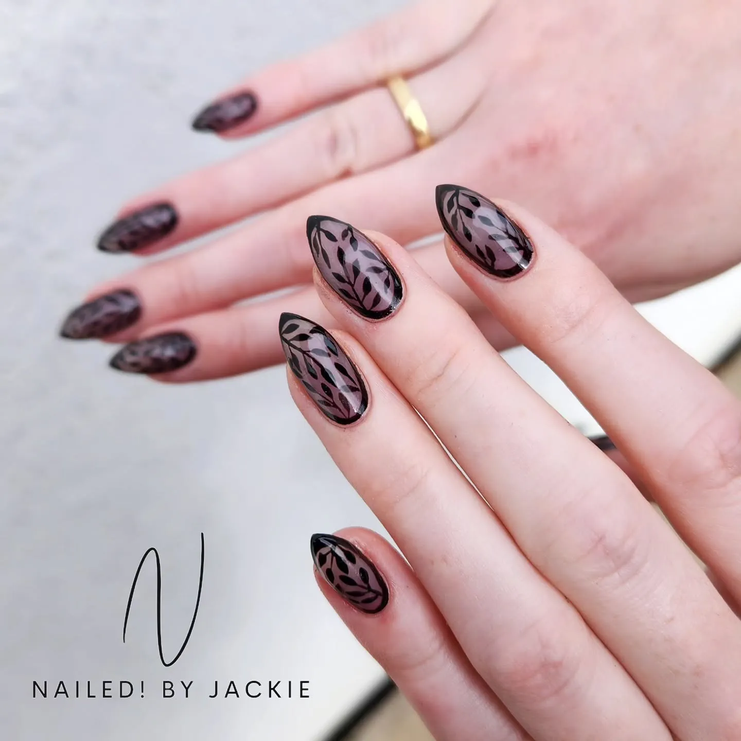 Black Floral Nails