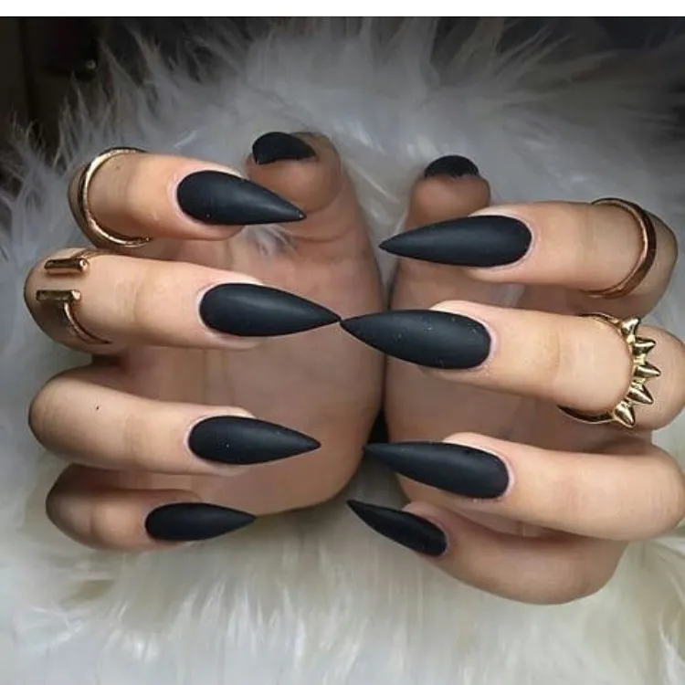 Matte Black Stiletto Nails