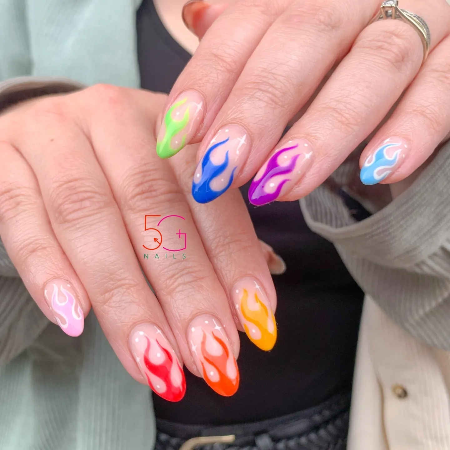 Rainbow Flame Nails