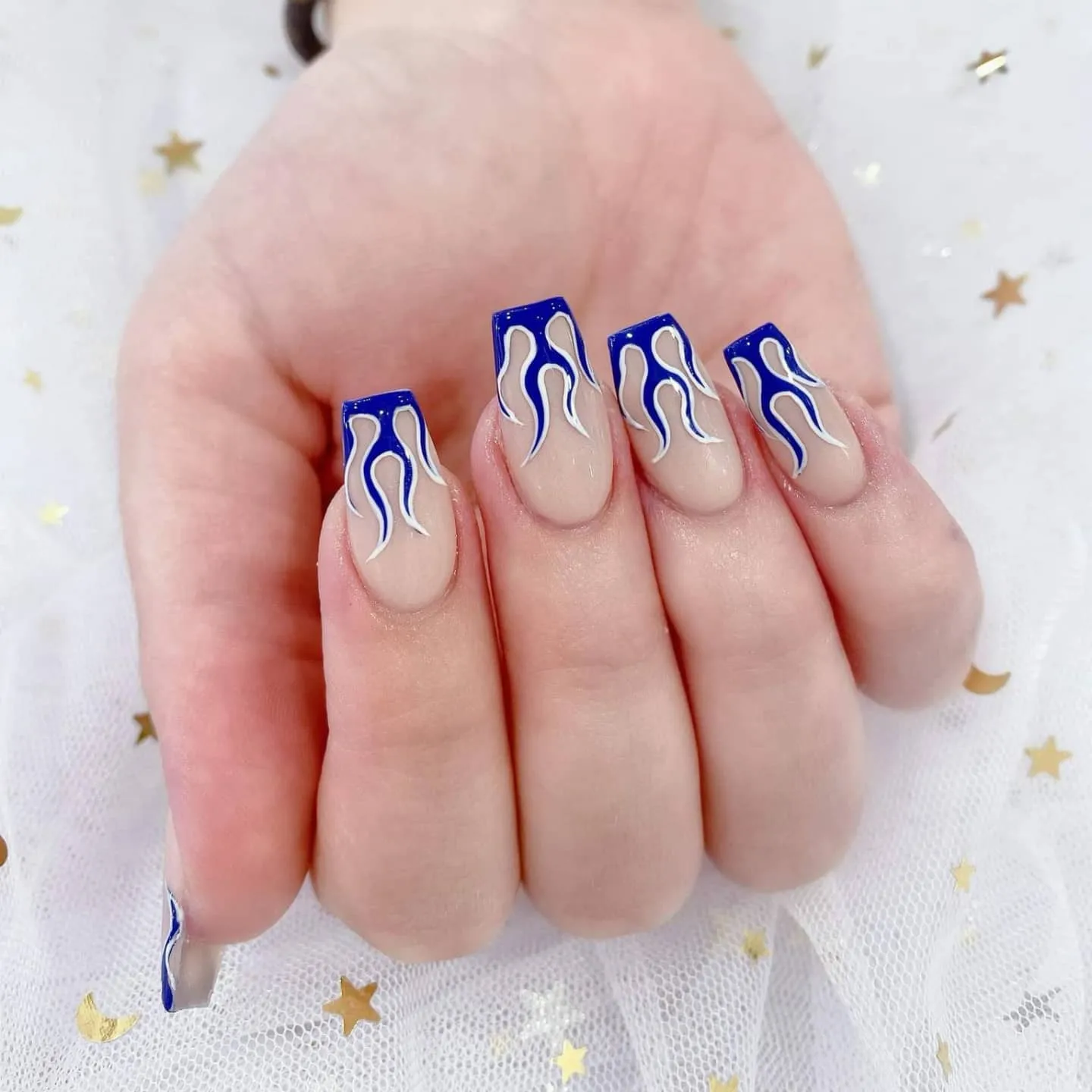 Deep Blue Flame Nails