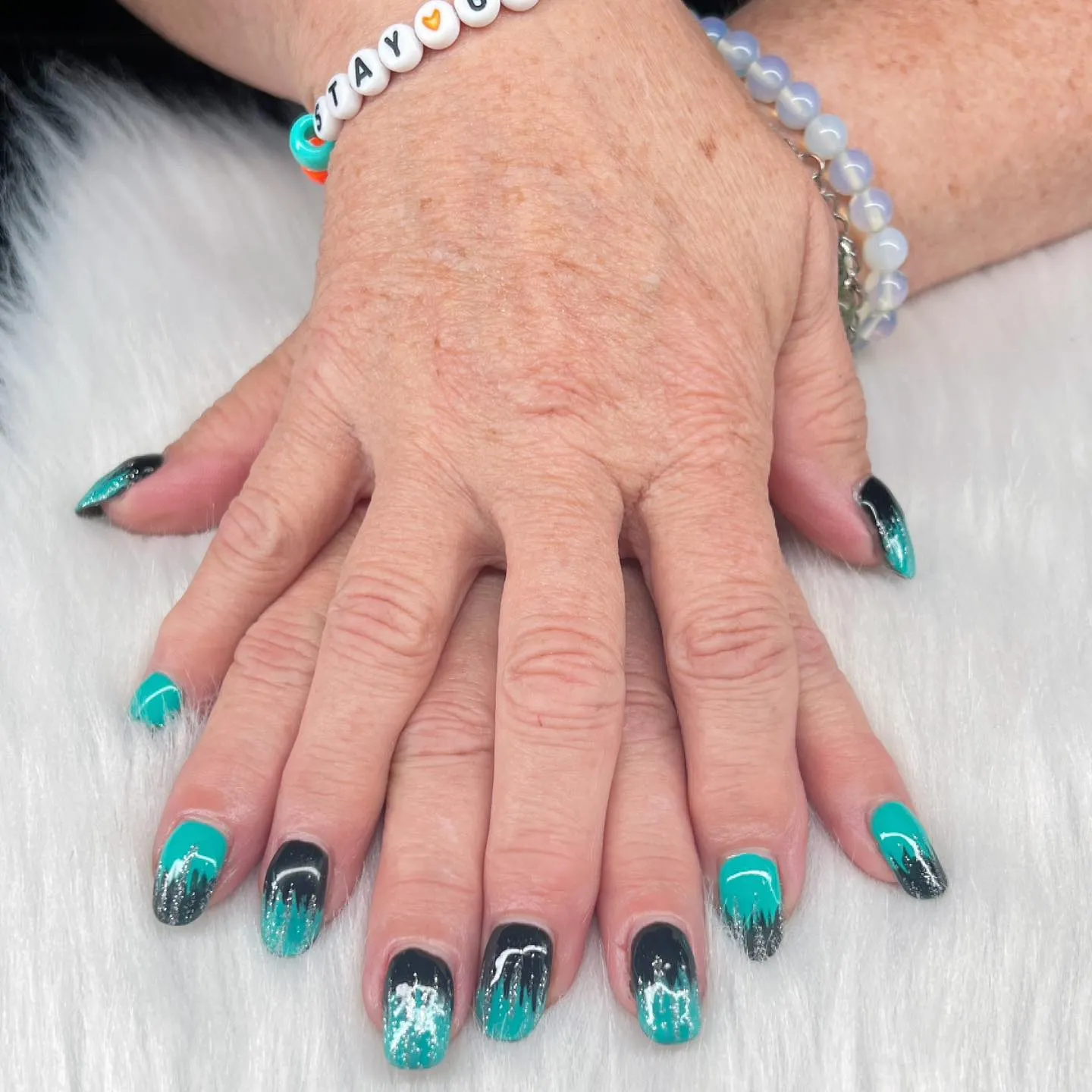 Black and Teal Nails