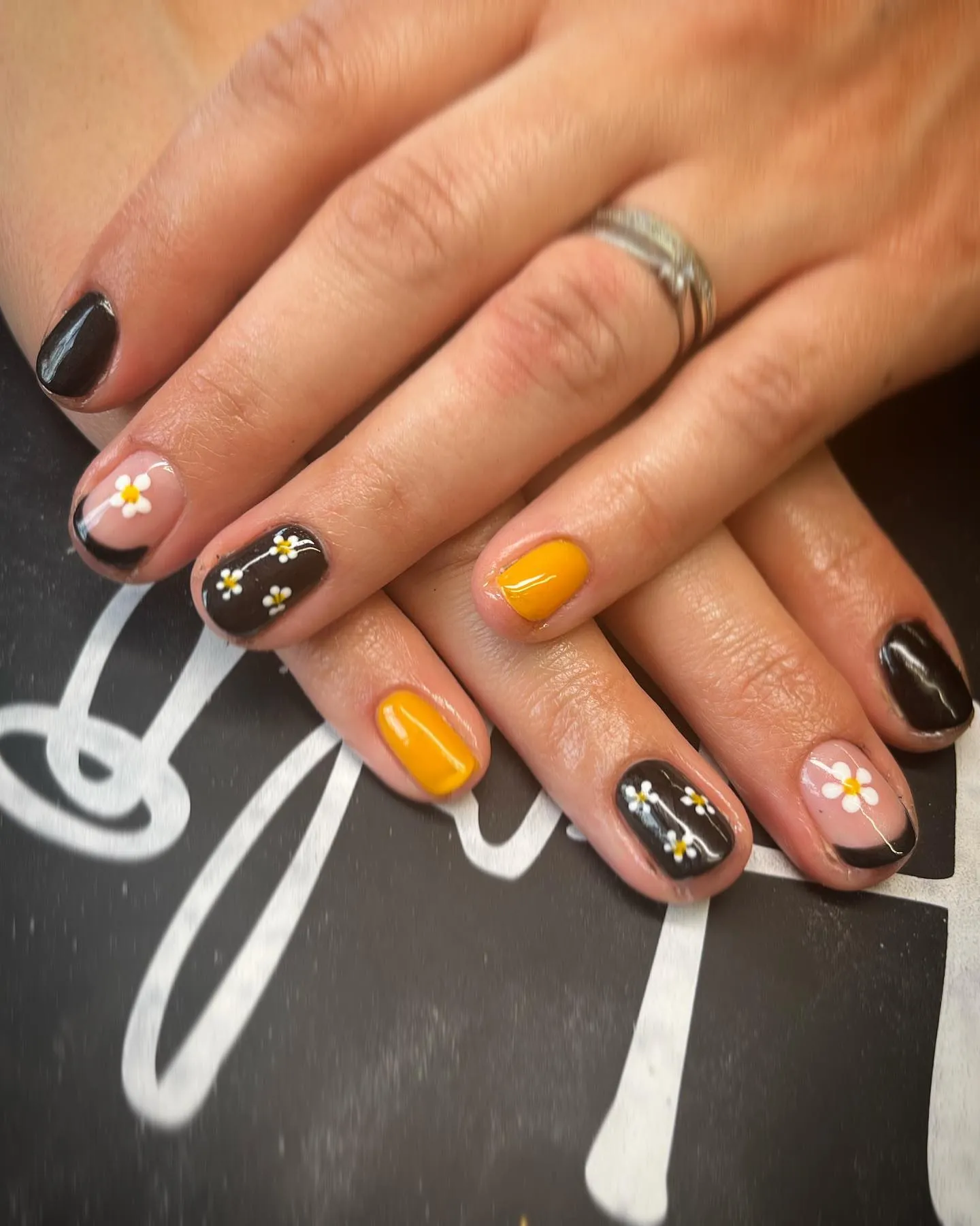 Black and Mustard Nails