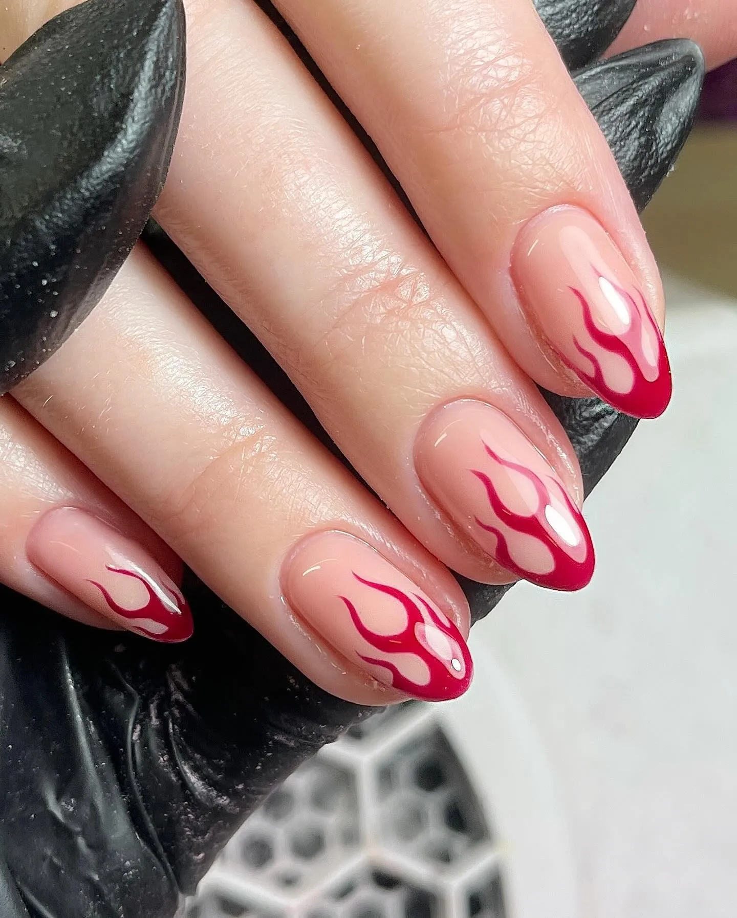 Classic Red Flame Nails