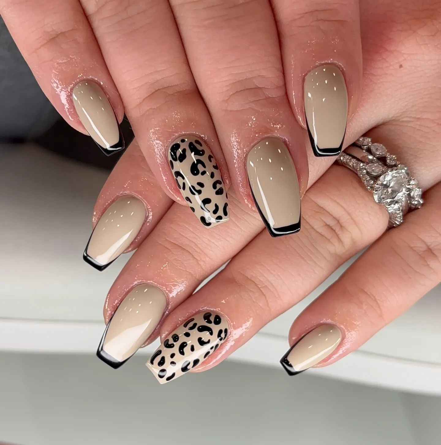 Black and Beige Nails