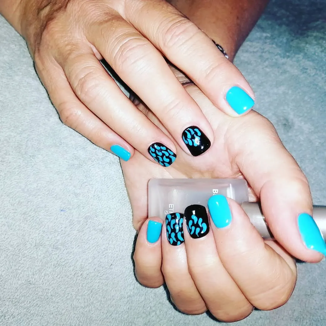 Black and Turquoise Nails