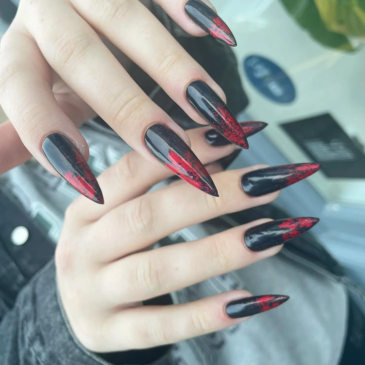 Black and Red Stiletto Nails