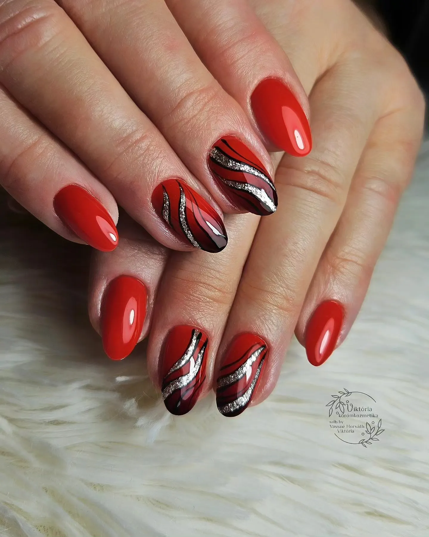 Black and Red Geometric Nails