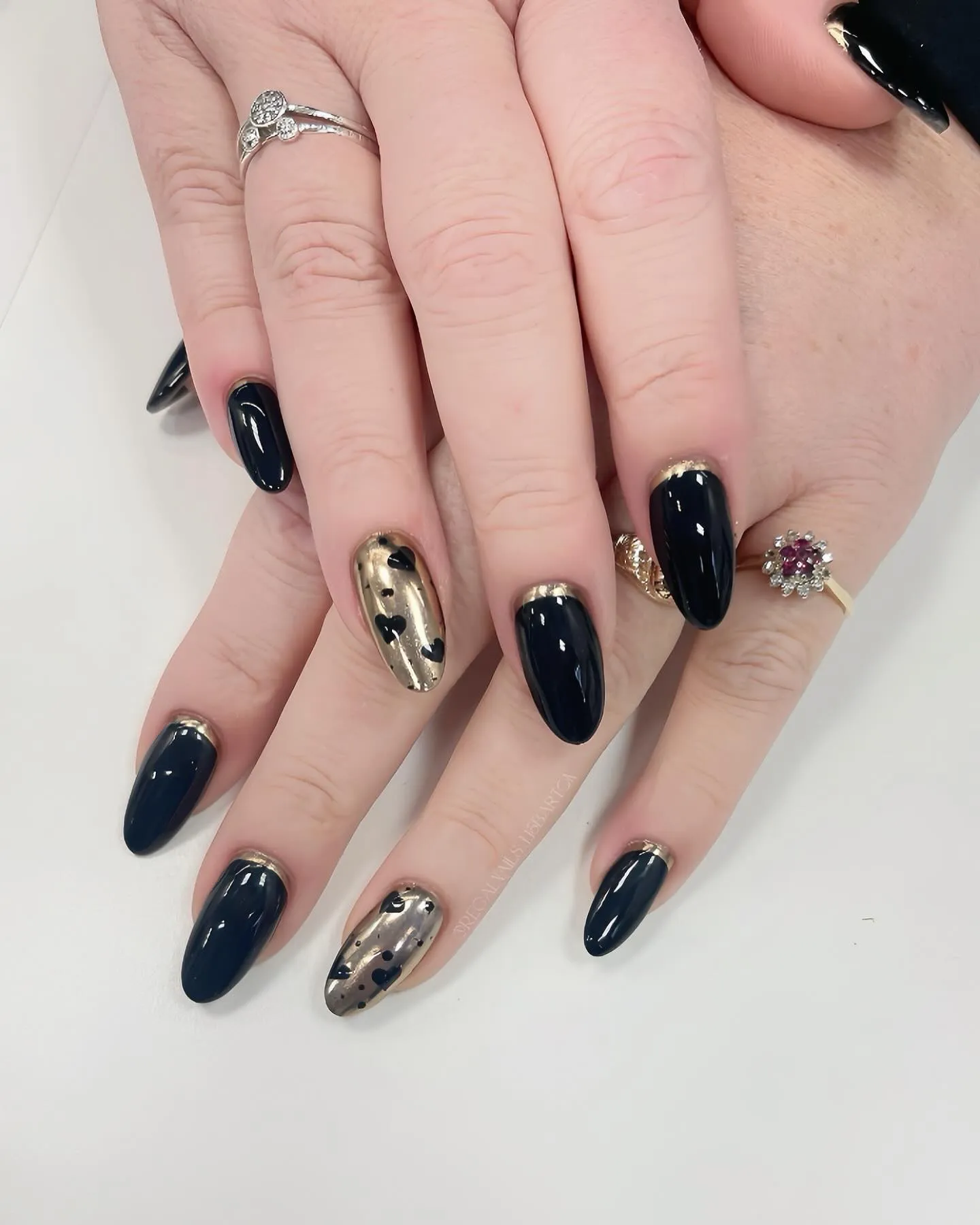 Black Chrome with Gold Details Nails