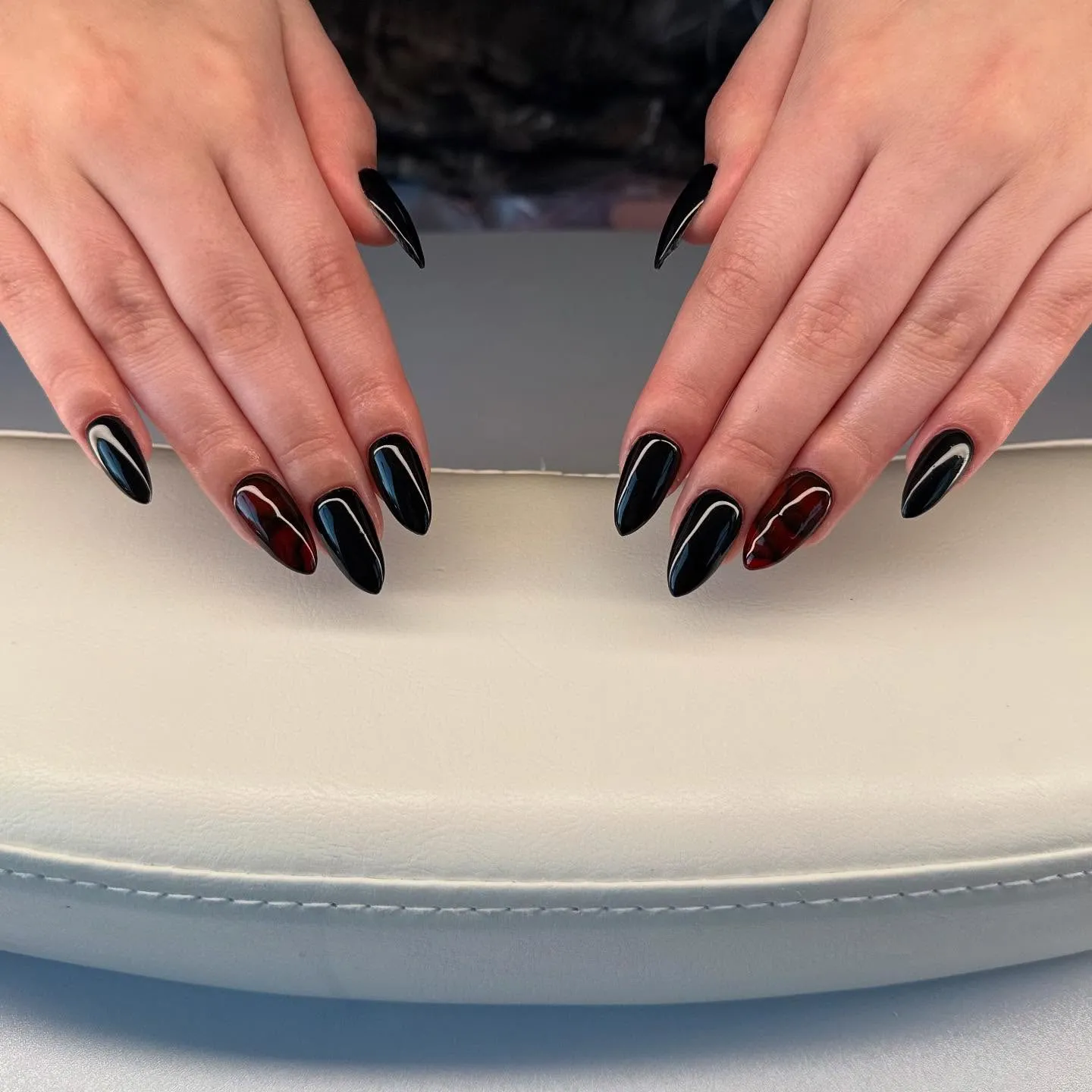 Red and Black Marble Nails