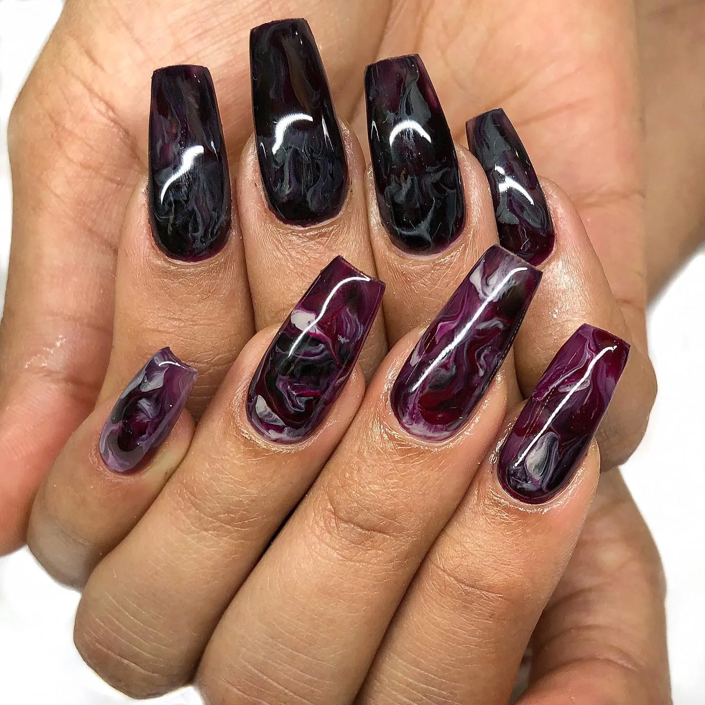 Acrylic black marble nails