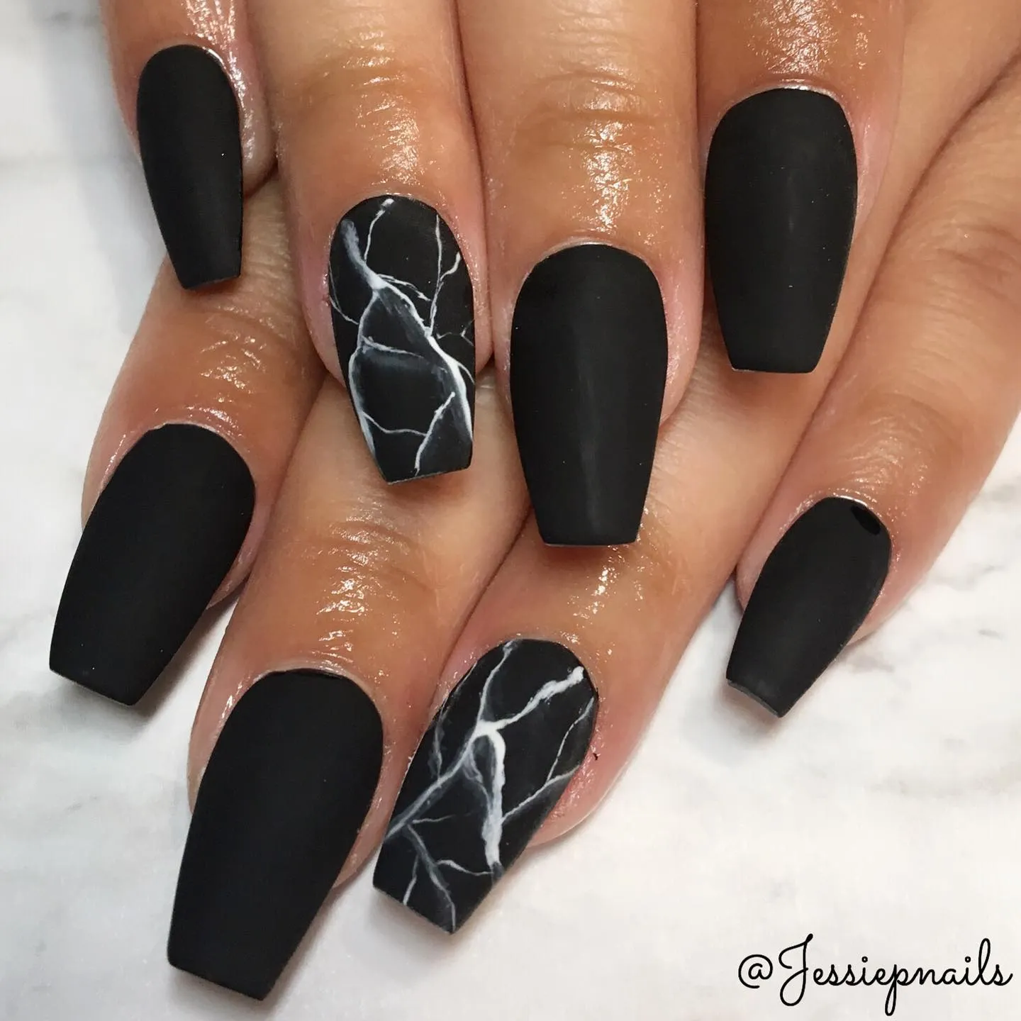 Matte Black Marble Nails