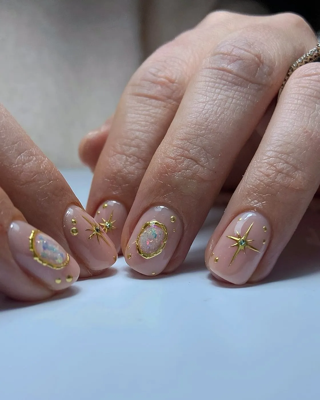 Gold Foil Opal Nails