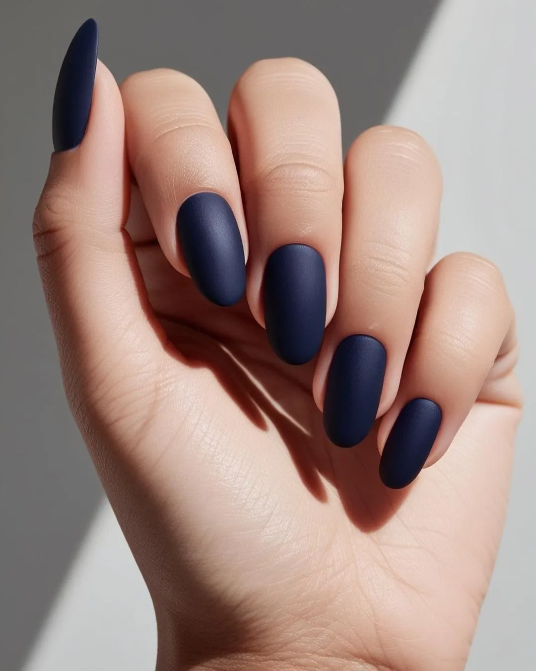 Matte Navy with Glossy Tide Line Nails