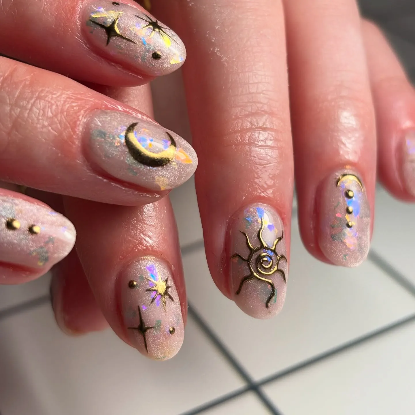 Rose Gold Opal Nails