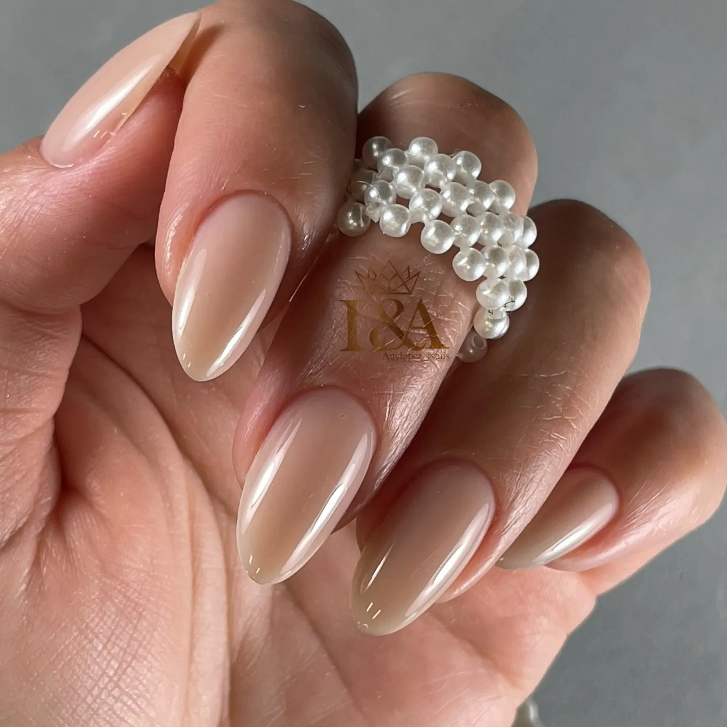 Nude Almond Nails with Rhinestones