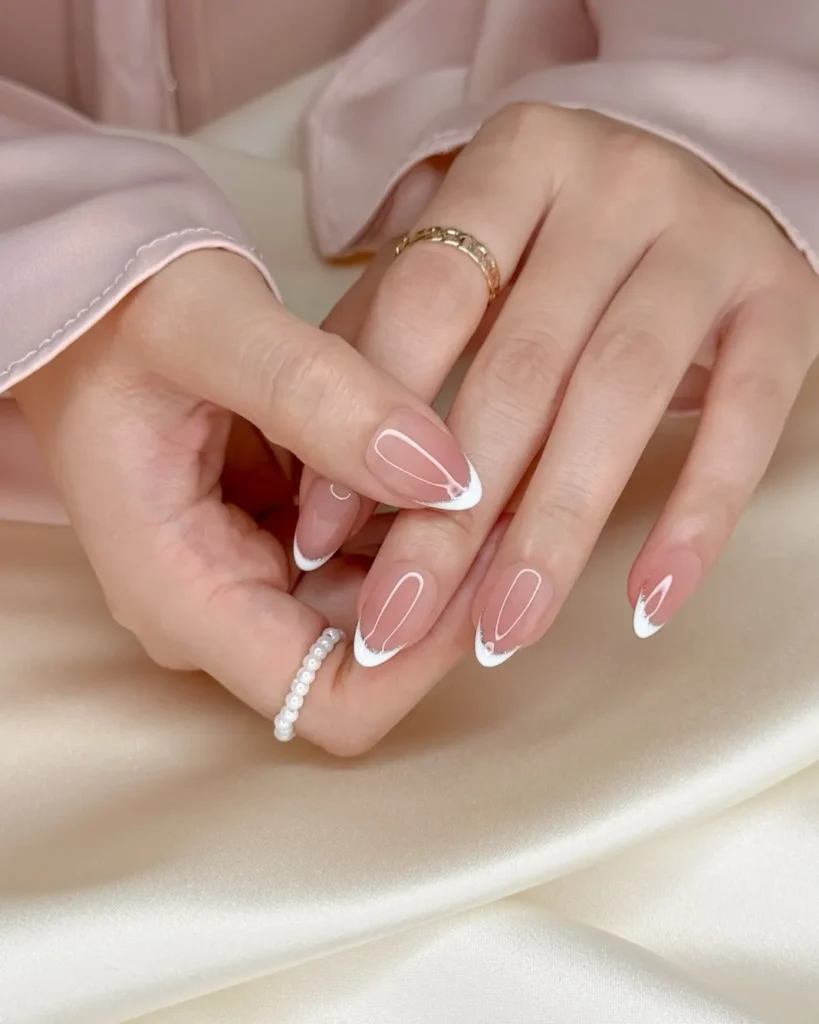 elegant silver French tip almond press-on nails