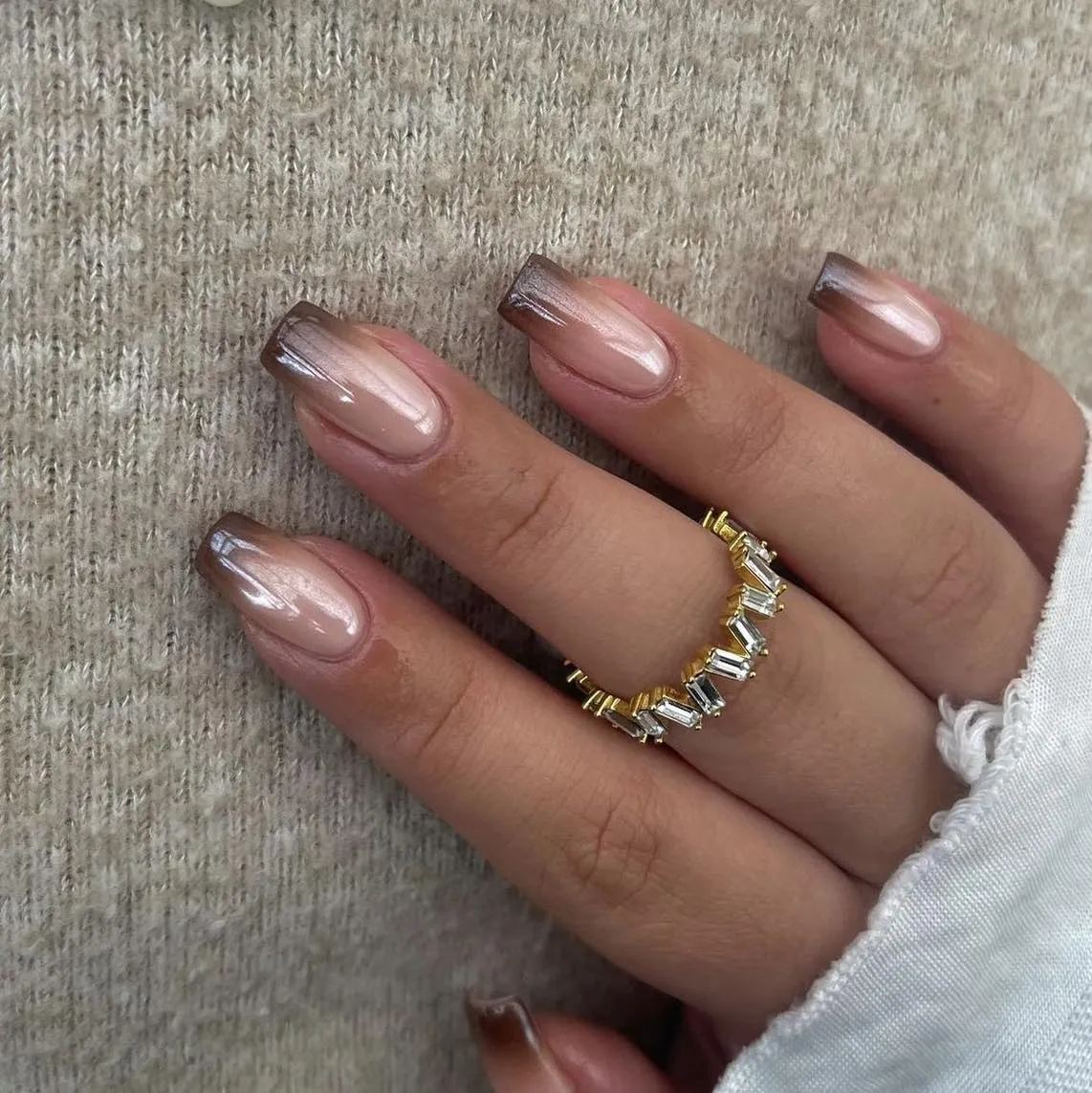 Brown and Nude Coffin Nails