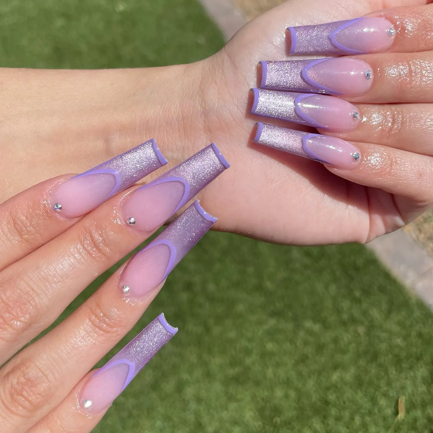 Lavender magnetic shimmer on coffin nails