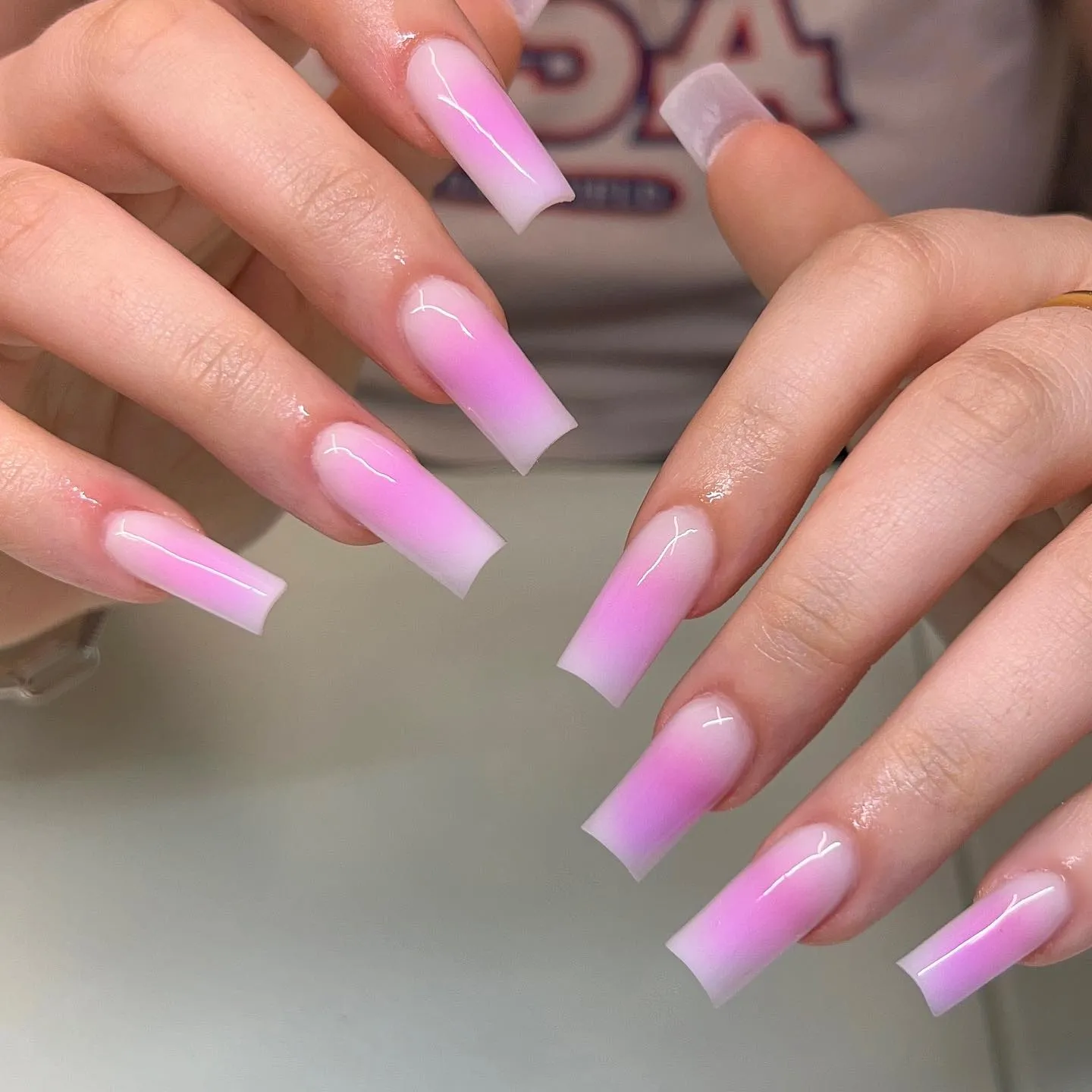 Purple and Pink Ombre Coffin Nails