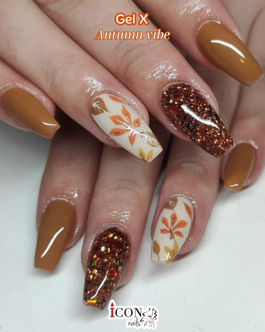 Brown and Gold Coffin Nails