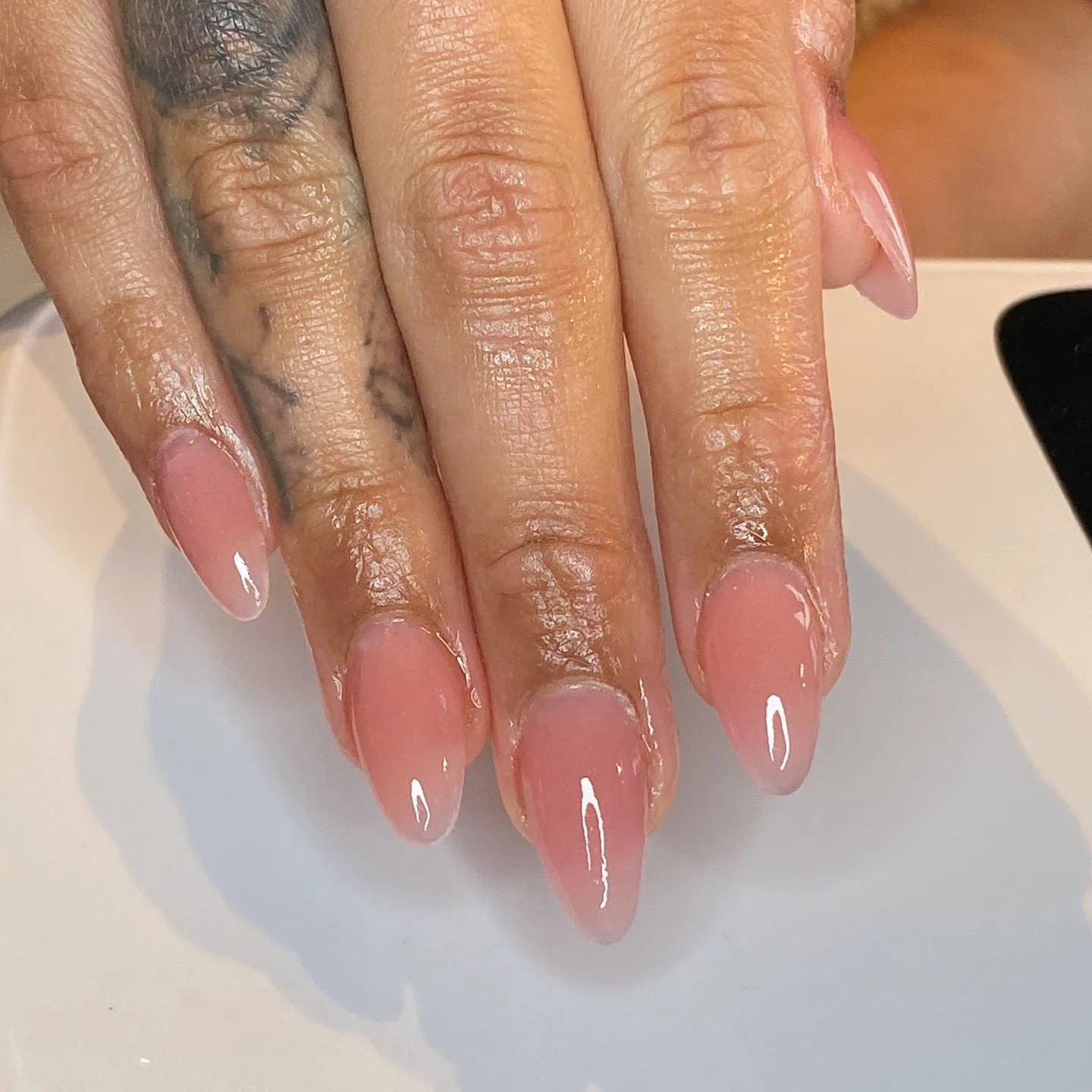 Nude Pink Ombre Almond Nails