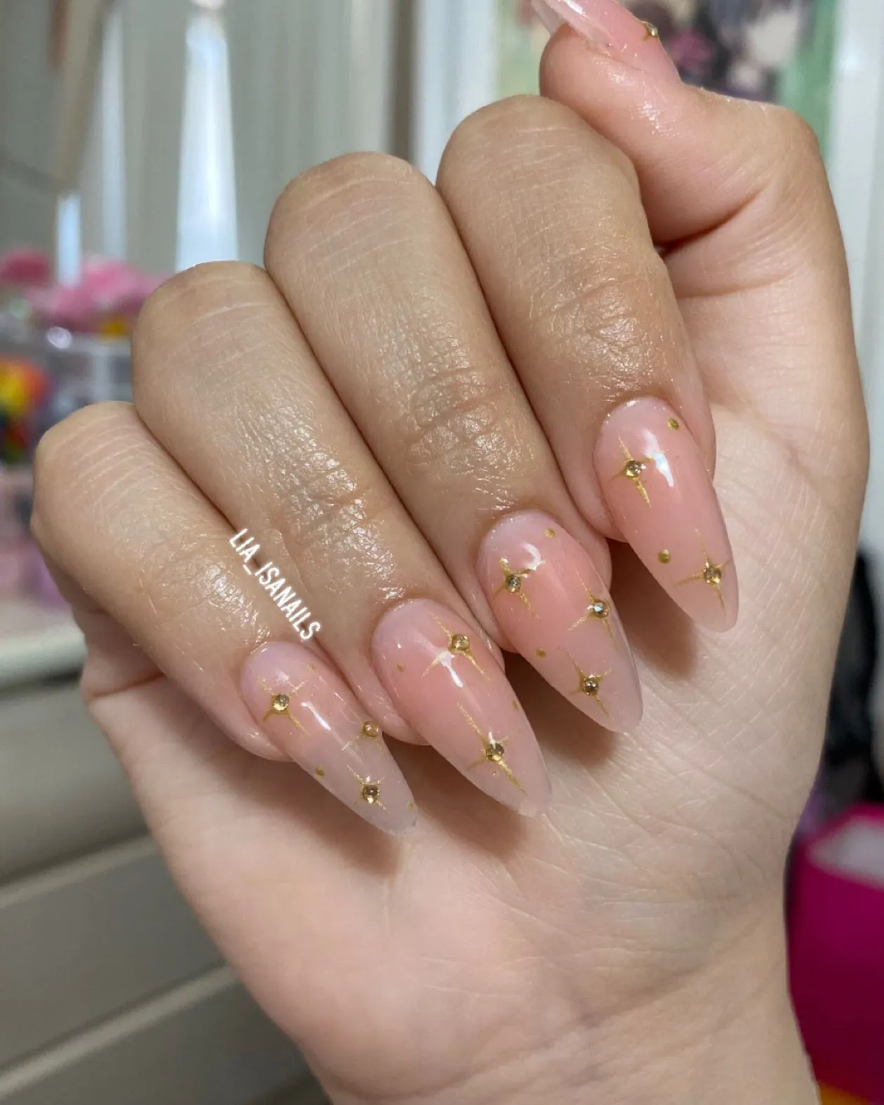 Nude Marble Almond Nails