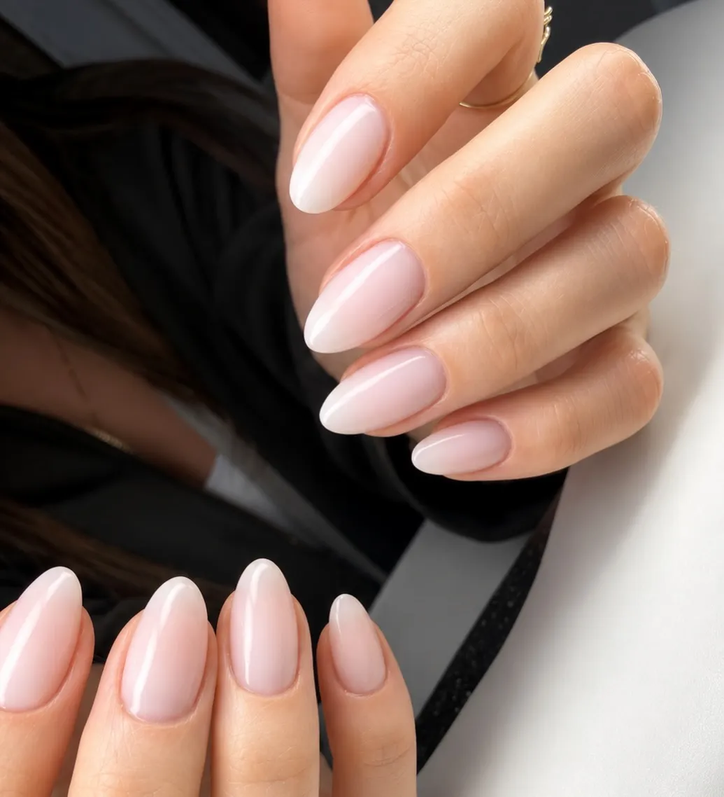 Milky Pink Ombre Short Almond Nails