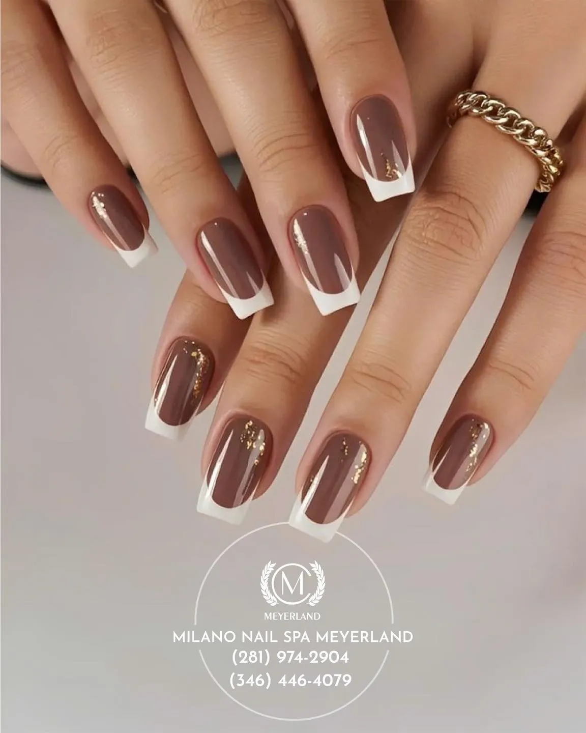 Brown and White Coffin Nails