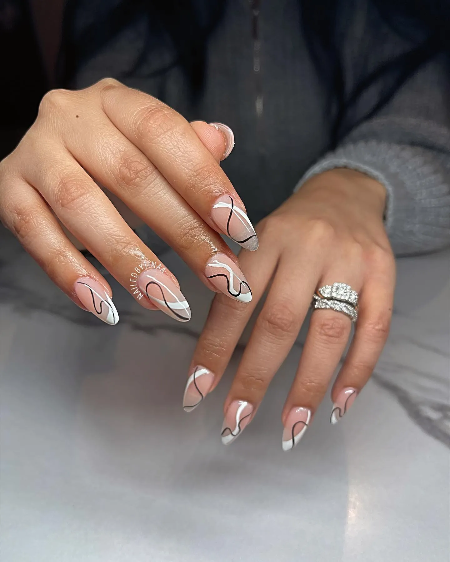 Nude Almond Nails with Gold Accents