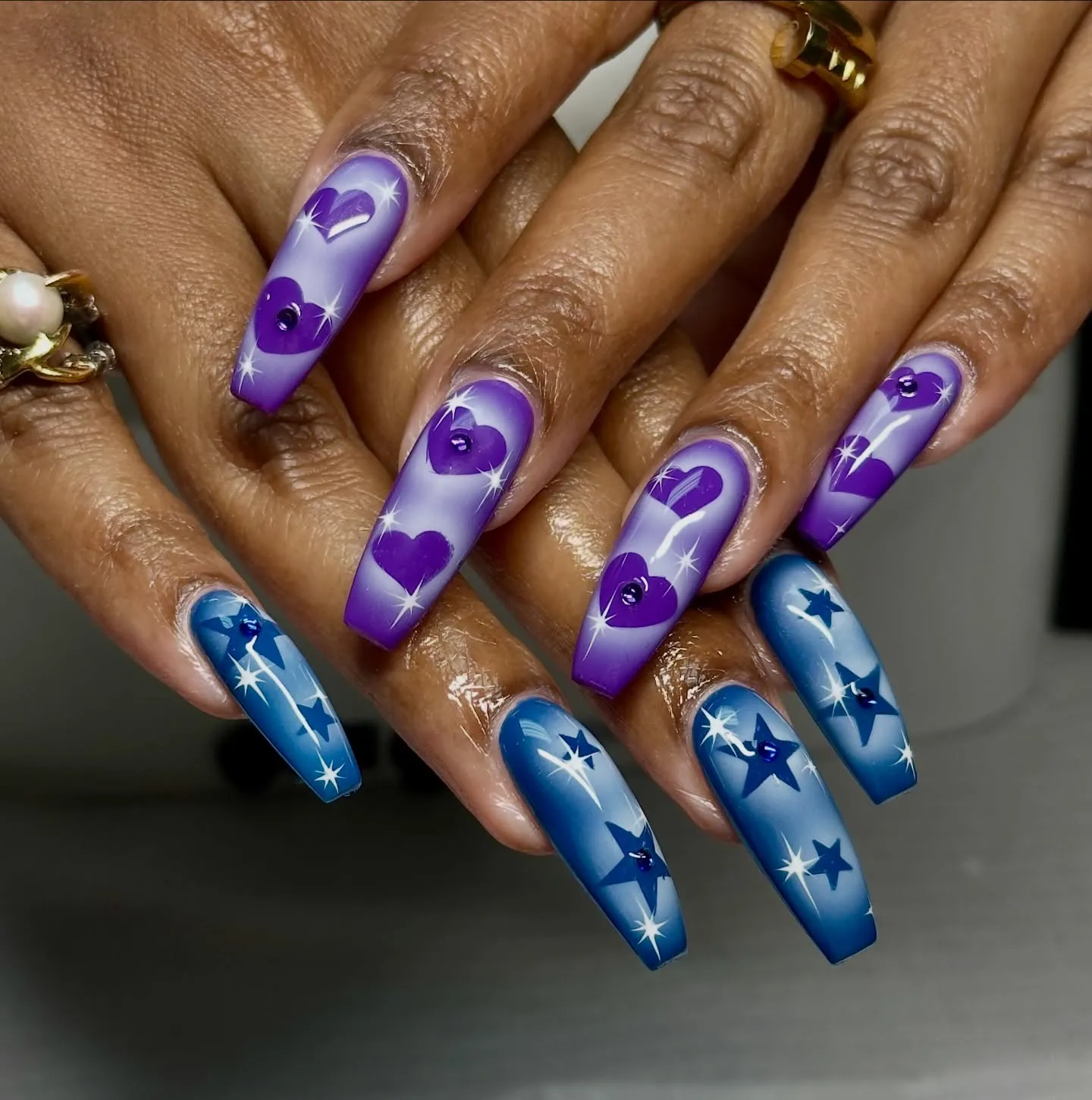 Purple Heart Coffin Nails